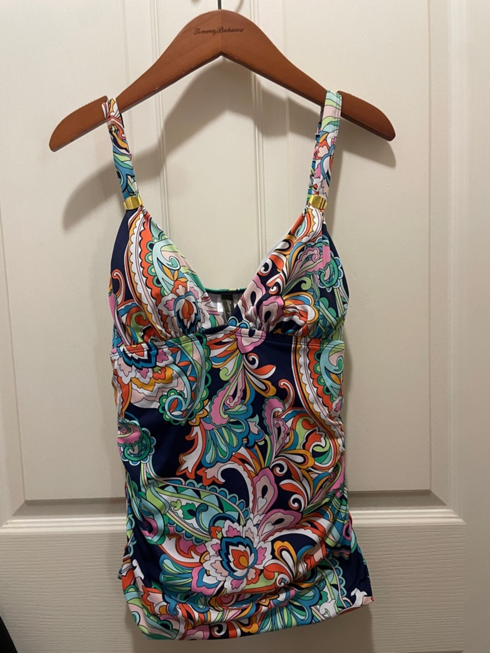 Tommy Bahama Multicolor Paisley Tankini Top - Navy Base with Pink, Orange, Teal